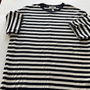 COS Womans Navy and White Striped Tee Oversized